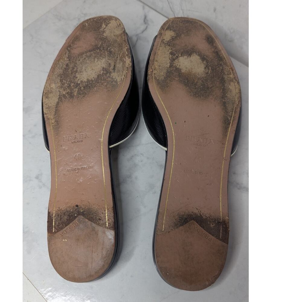 Prada black slip on flats mules logo designer career trendy size 40. US size 10 - Picture 7 of 11